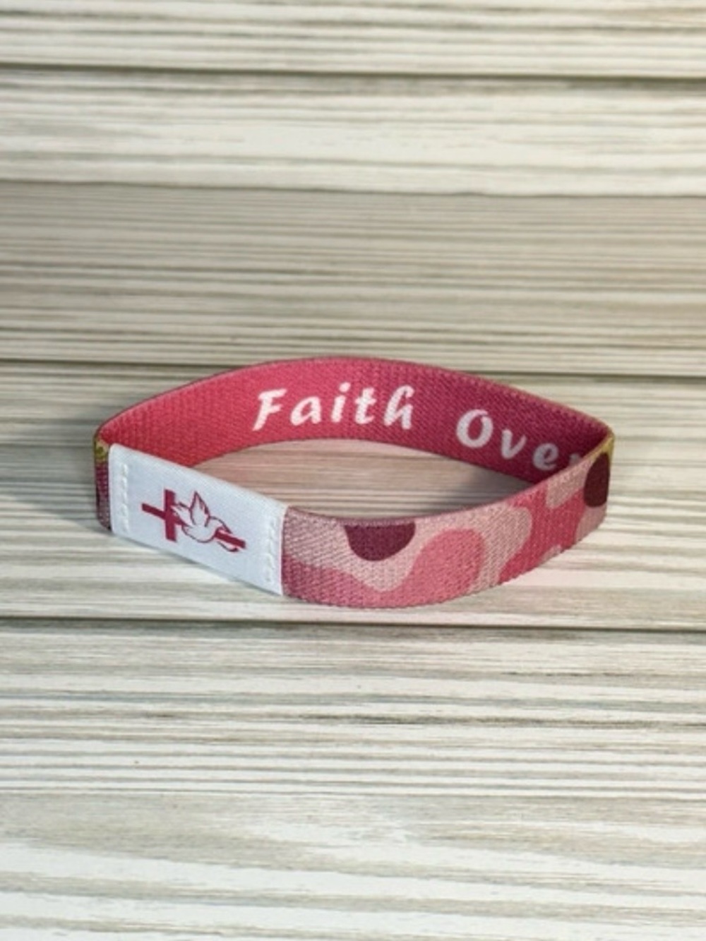 Faith Over Fear Pink Wristband Bible verse bracelet
